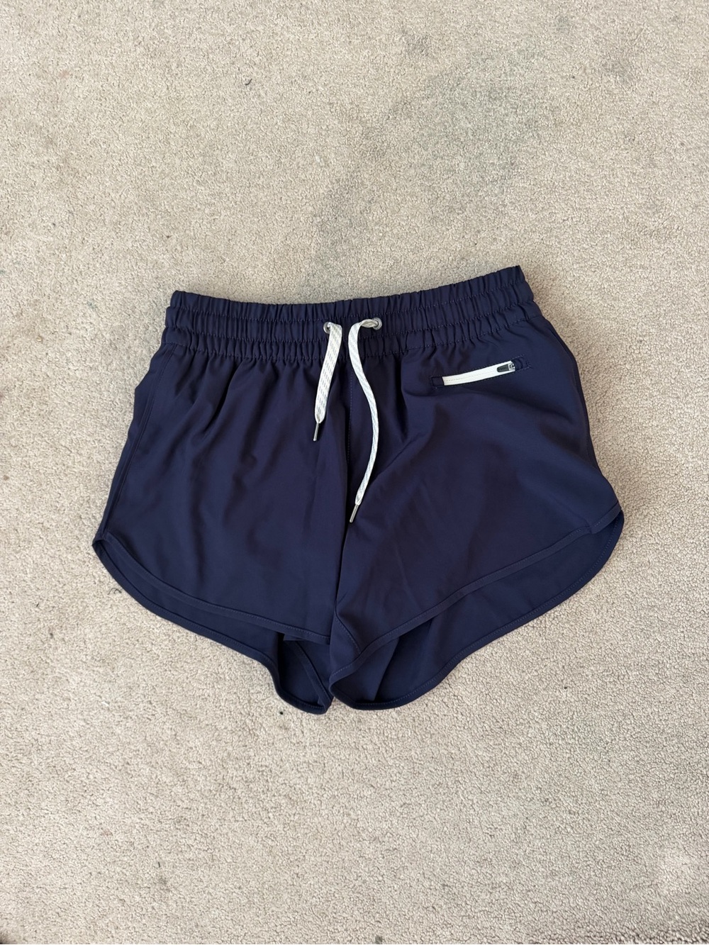 Vuori Navy Run Short with White Drawstring